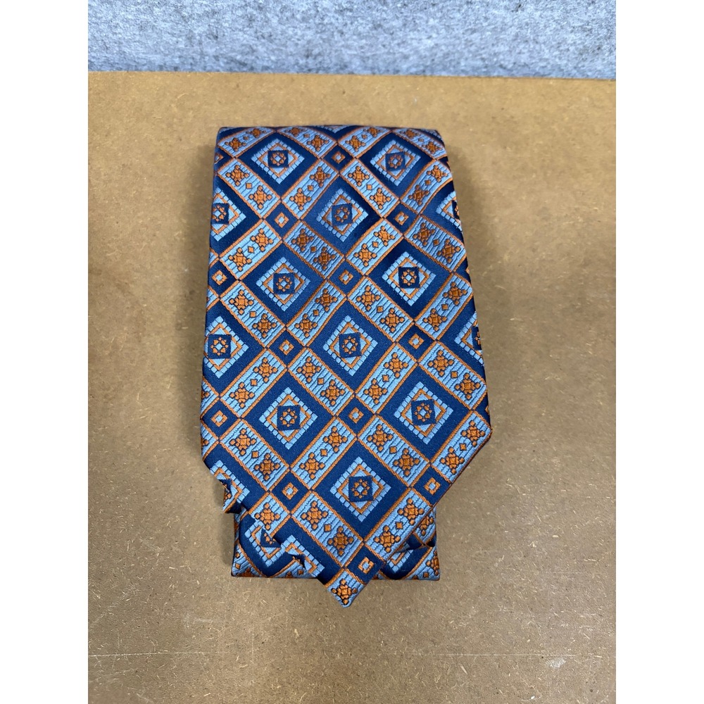 Vintage Wembley Wemlon‎ Blue Orange Geometric Diamond Pattern Polyester Necktie